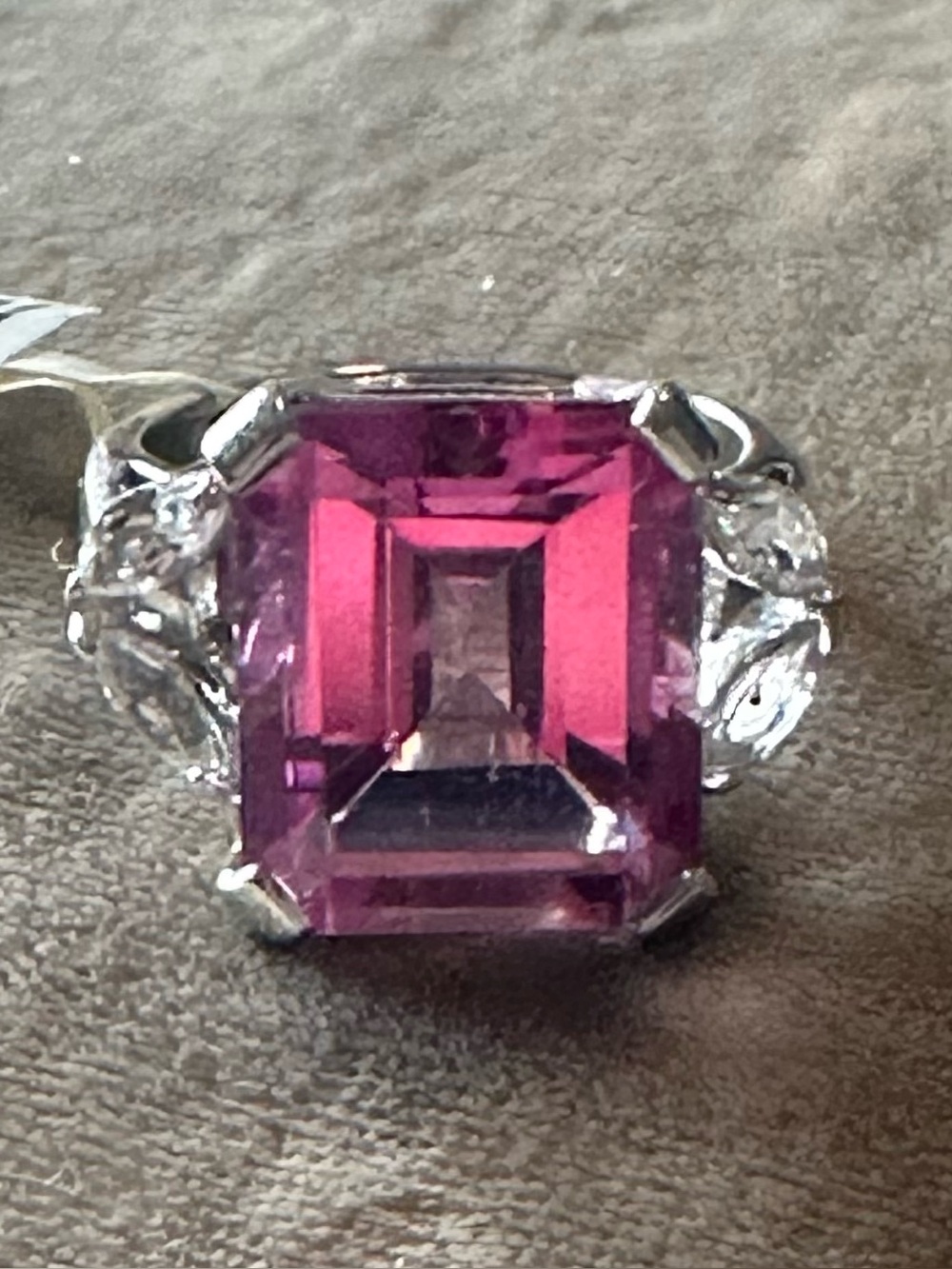 Pink Topaz, .925 Sterling Silver Emerald-Cut Gemstone Cocktail Ring -New!